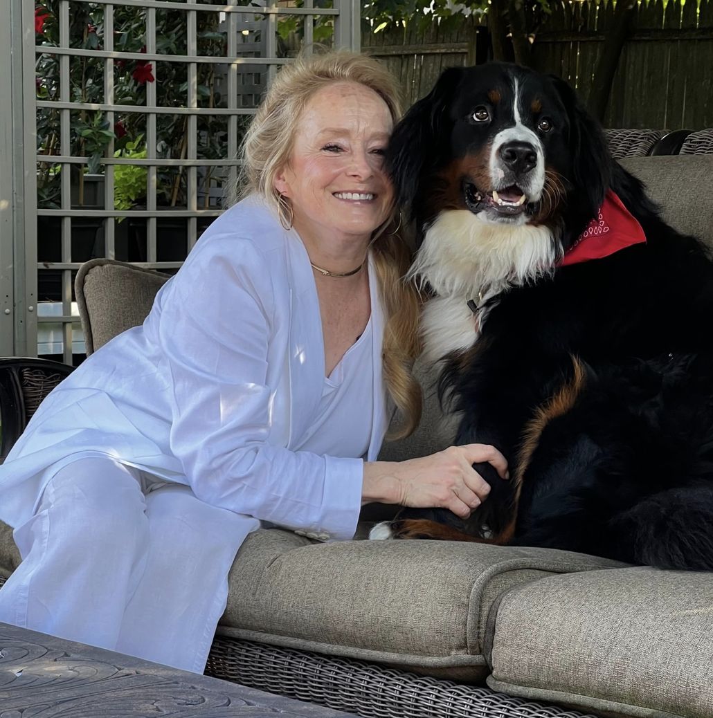 Lisa with her Bernese Mountain Dog